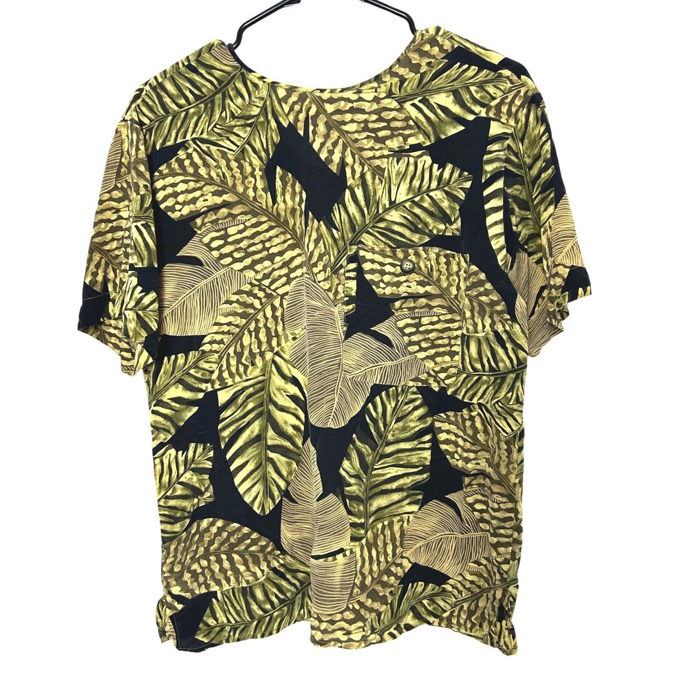 vintage Liz Claiborne Silk Blouse Women 6 Green Tropical Leaf Print Vintage 90s
